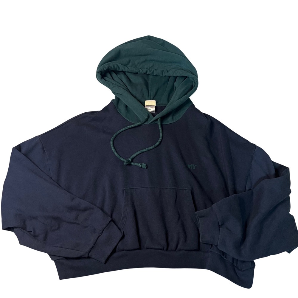 Levis Womens Cropped Hoodie Navy Blue Forest Green Two Tone Sweatshirt XL